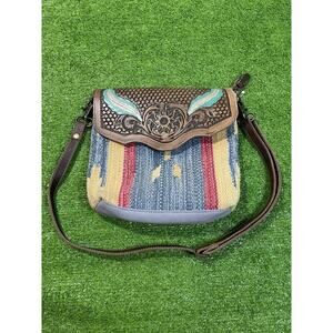 Myra Bags‎ Purse Western Leather Cotton Carve Aztec Crossbody Hand Bag